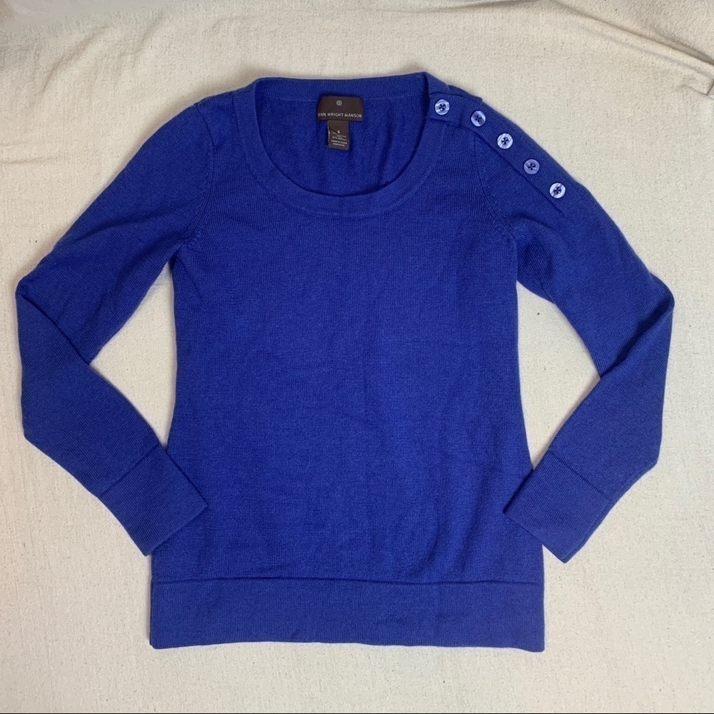 Fenn Wright Mason Blue merino wool Button shoulder Sweater